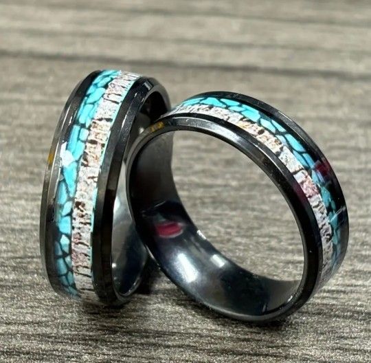 Men's 8mm Tungsten Deer Antler Turquoise Comfort-Fit Engagement Wedding Band
