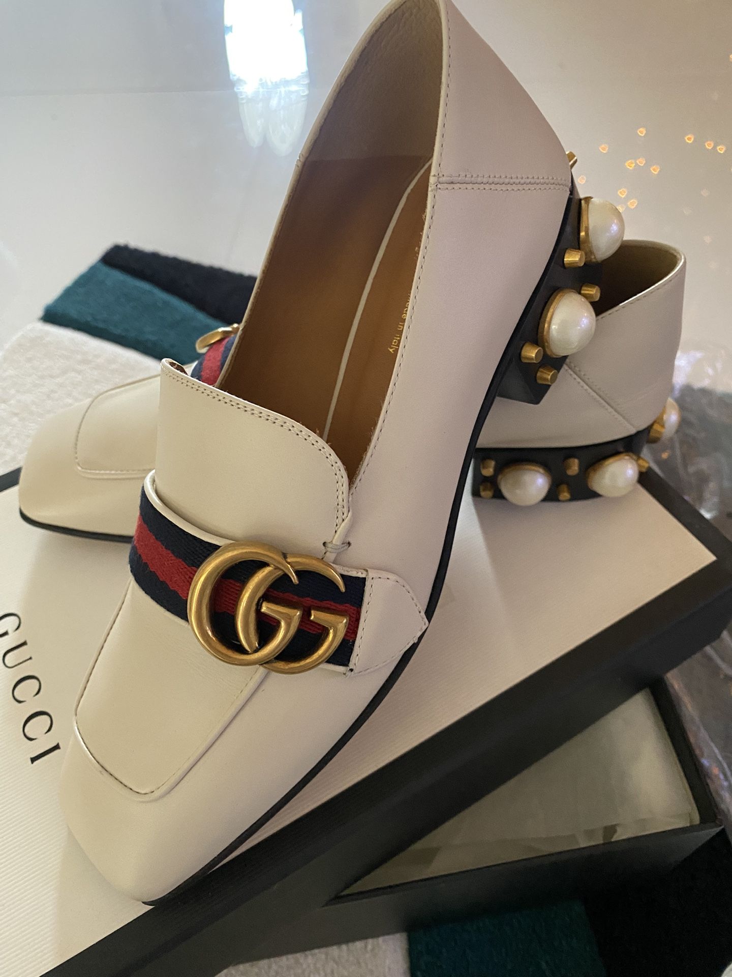 Gucci Original Double G Leather Mid Heel Size 6 1/2 To 7 