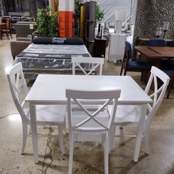5 pc dining setsmall white Table With 4 White X Chairs