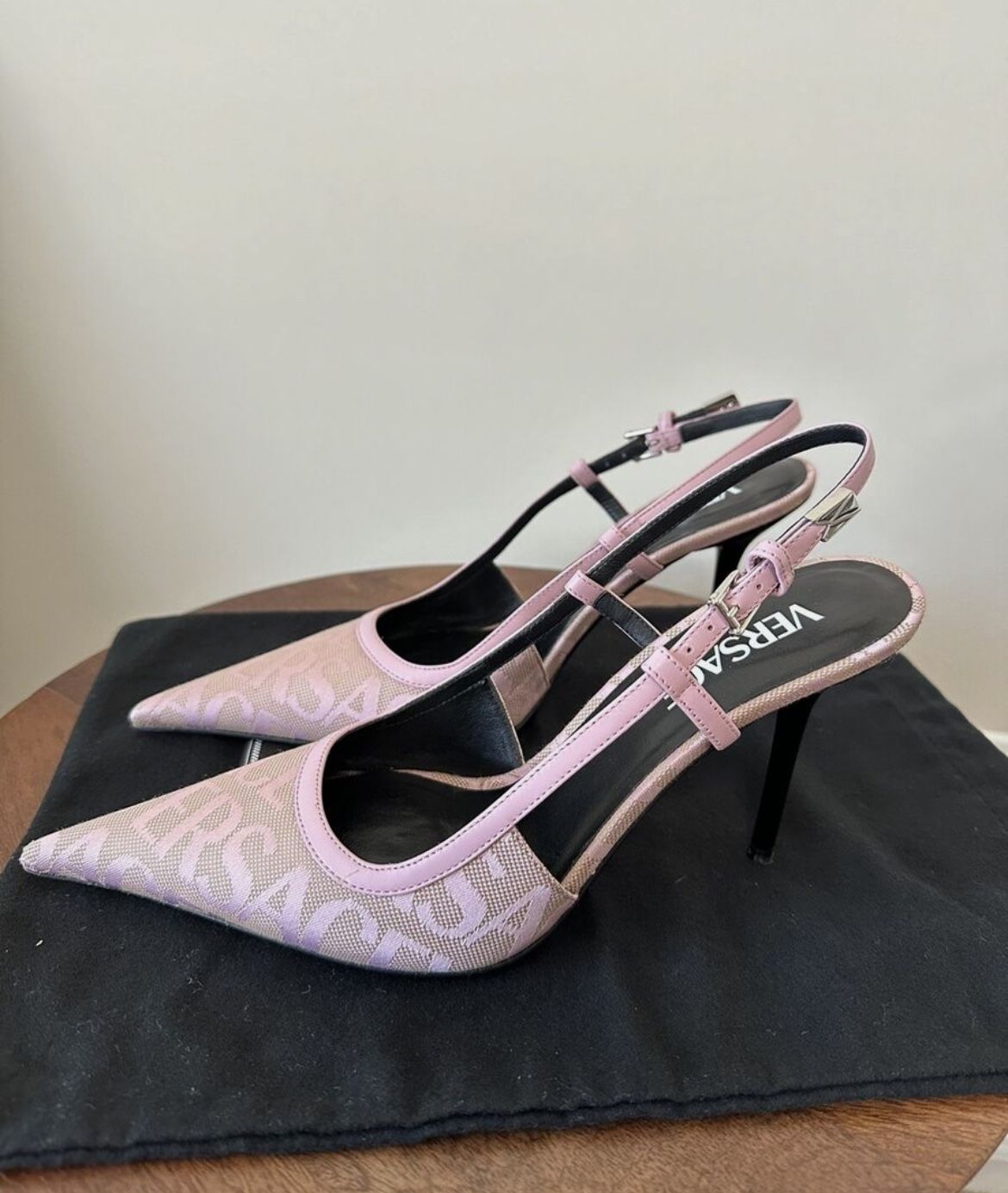 Versace 95mm Monogram Slingback Pump Heels - Pink - Size 7