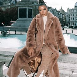 BRAND NEW Camel Premium Faux Fur Plush Military Maxi Coat