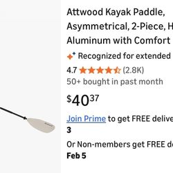 Attwood Kayak Paddle, Asymmetrical, 2-Piece, Heavy-Duty Aluminum with Comfort Grips, 7 Feet
