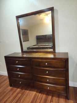Long Dresser with Mirror. Dark Brown - Bundle Pricing For The Set - Come pick up!