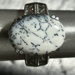 Size 7 White Opal Surgical Steel Ring 