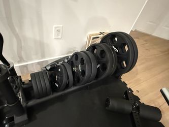 REP Fitness Colorado Bar + Urethane Equalizer Plates + Rack – Like New