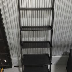 Black Wood 5-shelf Ladder Bookcase with Open Storage

