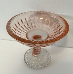 Vintage Pink Peach Hobnail Edge Pedestal Candy Dish Glass