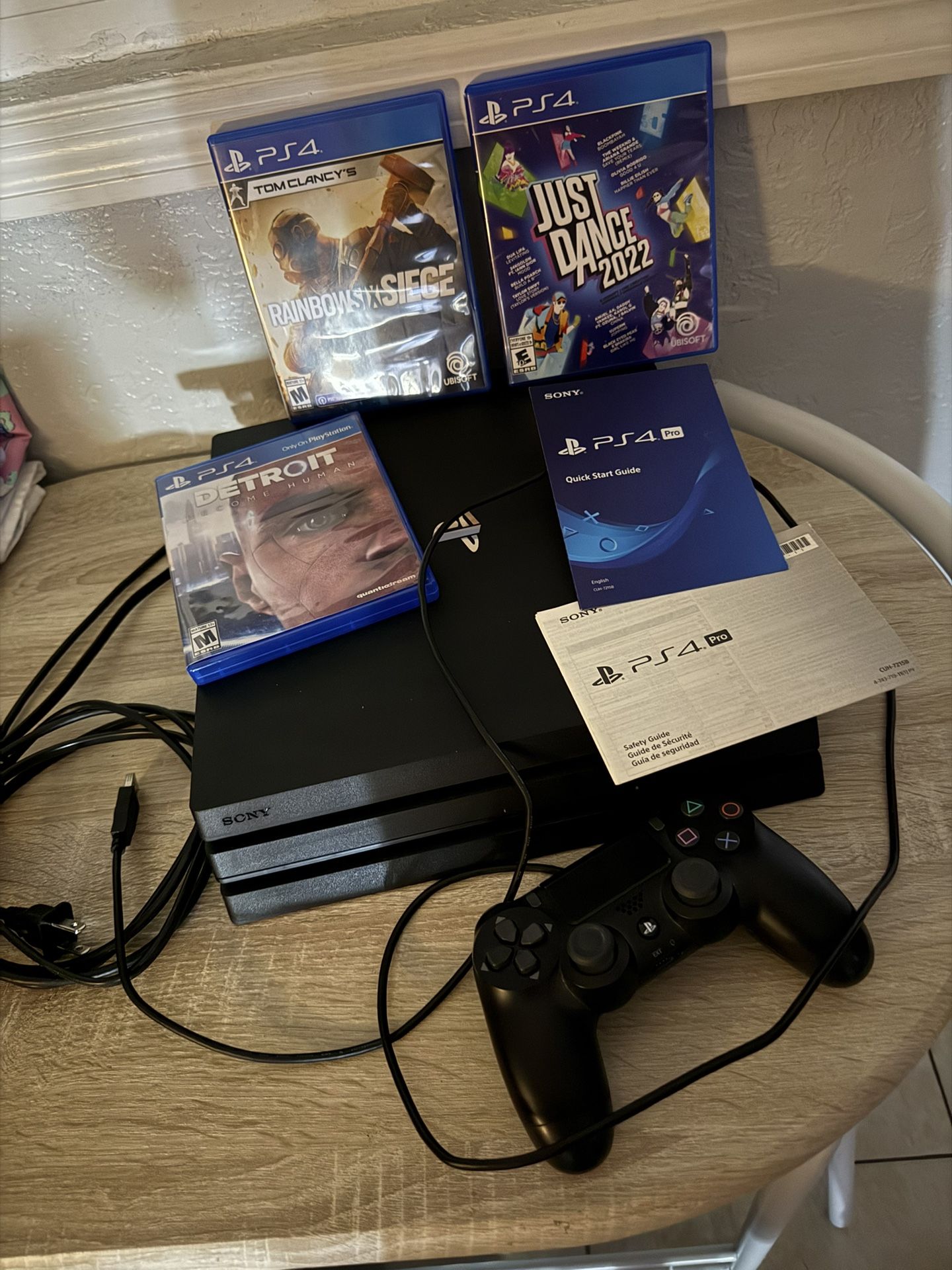 Sony PS4 Pro Console System With Controller /cables And 3 Games Excellent Condition