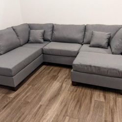 Brand New Grey Linen Sectional Sofa +Ottoman (New In Box) 