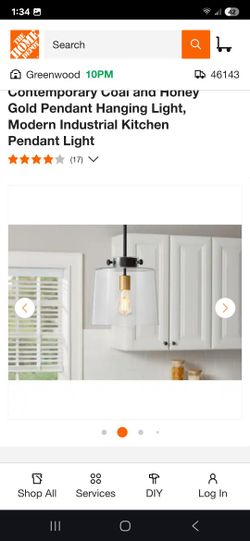 Hampton Bay 
Mullins 10 in. 1-Light Contemporary Coal and Honey Gold Pendant Hanging Light, Modern Industrial Kitchen Pendant Light