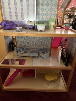 Wood Doll House & Wood Furniture