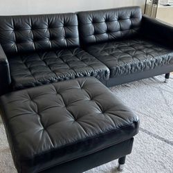 Ikea Black Leather Sofa And Ottoman 