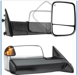 Paragon Towing Mirrors for 2010-18 Dodge Ram 1500/2500/3500 - Power Folding, Heated, Turn Signals, Puddle Light, Temp Sensor - Black
