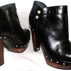UGG Ambrogia Studded Black Leather  Wood Heels Retro Y2K