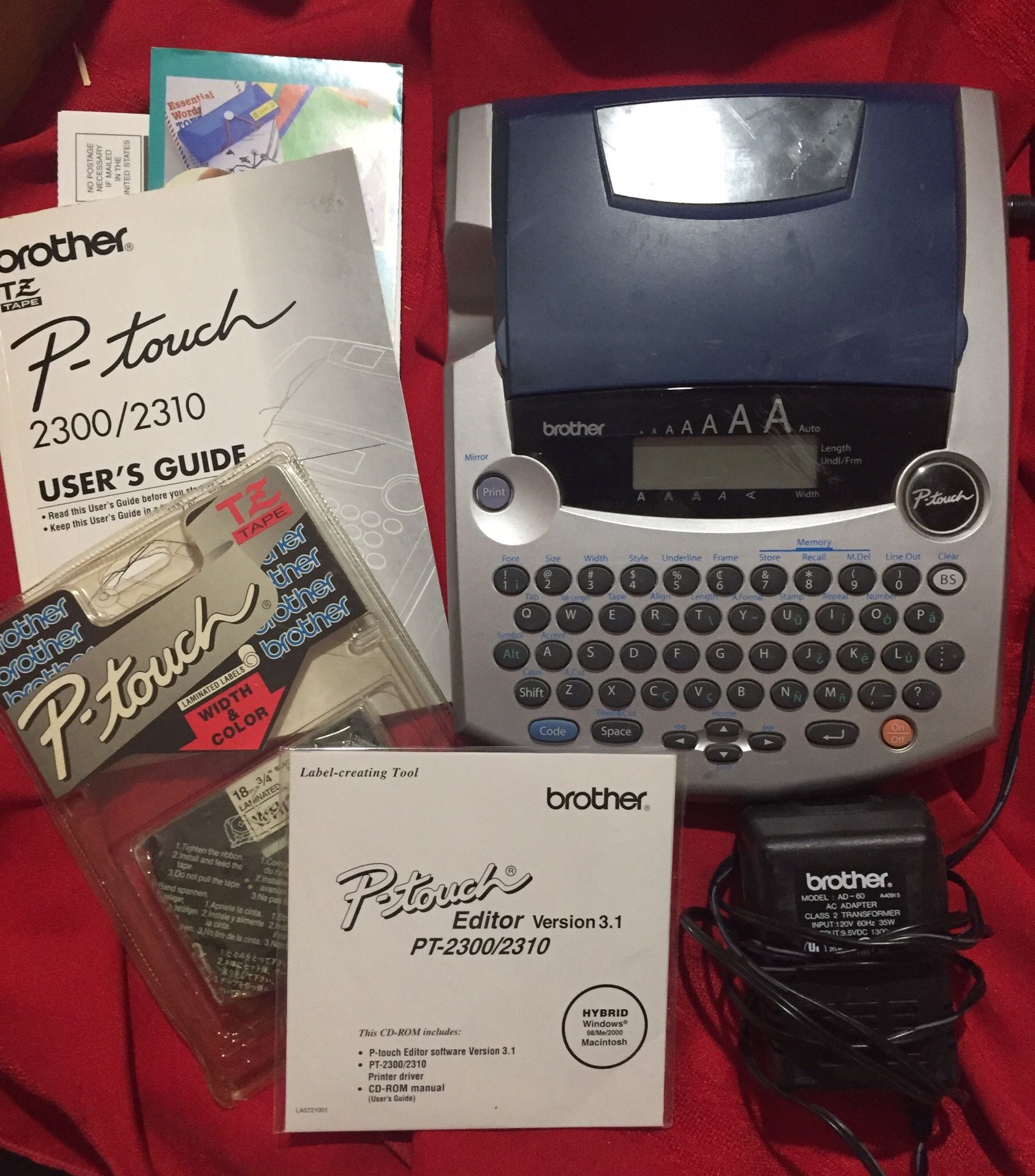 Brother P-Touch 2300/2310 Labeling System Lot Label Maker P Touch Manual Adapter Business Equipment Mailing Manual Drivers PT2300 PT2300/2310