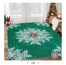 Garvee Christmas Snowflake Area Rug 8x10 Washable Non-Slip Low Pile Green