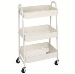 3-Tier Metal Rolling Storage Cart - White