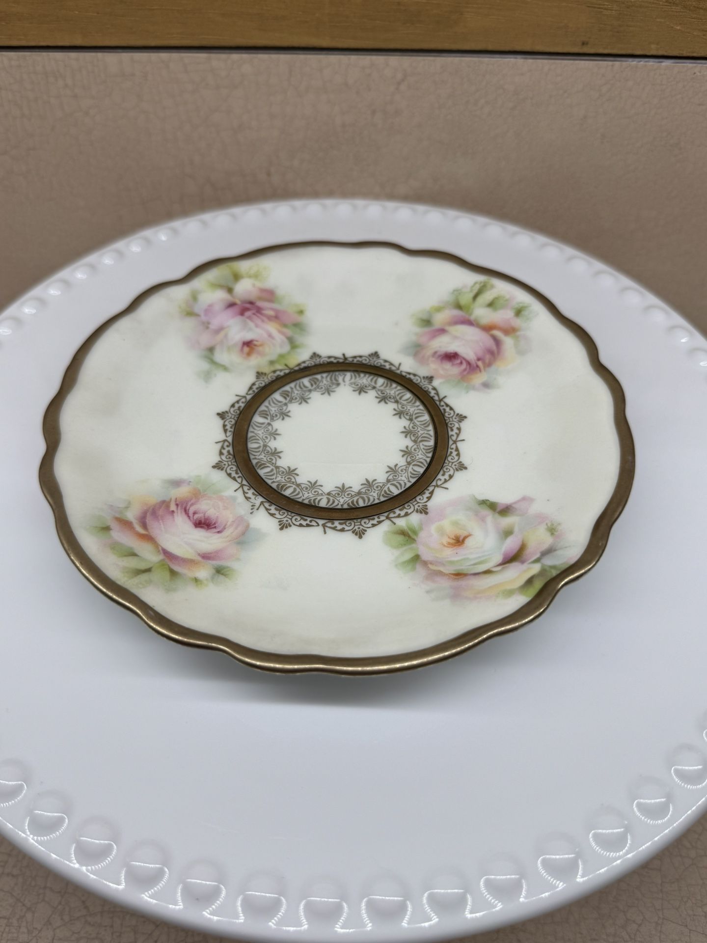 Antique Hand Painted PM Bavaria Porzellanfabrik Moschendorf German Rose Plate