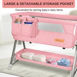 Baby Bassinet And Bedside Sleeper For Baby , 7 Height Adjustable Bedside Bassinet With Wheels