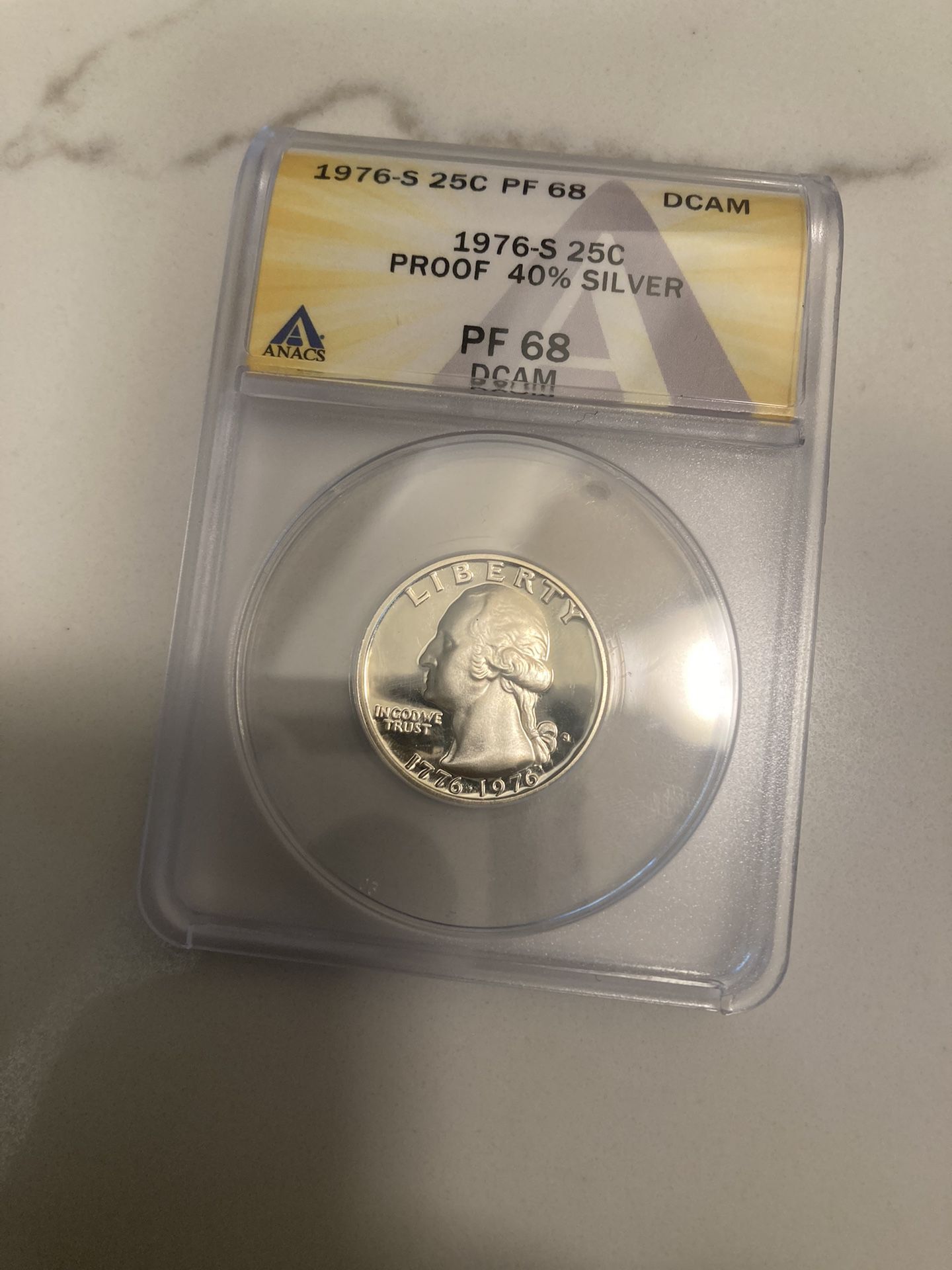 1976-S -25,cents -pf -68 - DCAM -proof -40/‘ Silver