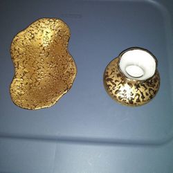 Vintage Weeping Gold Candy/nuts Dish and Vase