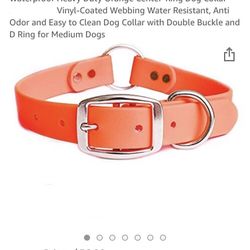 BRAND NEW HEAVY DUTY WATER PROOF VINYL COATED 1” CENTER RING DOG COLLAR NEON ORANGE & BLACK 