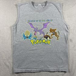 Vintage 1990 Pokemon Extinct Aerodactyl Kids S/M Gray Tank Top T Shirt #793