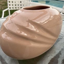 Vintage Art Deco Coral Ceramic Planter Vase Oval Shape