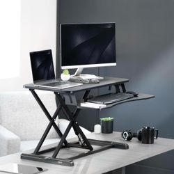VIVO 32 inch Desk Converter, K Series, Height Adjustable Sit to Stand Riser, Dual Monitor and Laptop Workstation with Wide Keyboard Tray, Black, DESK-