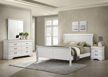4 piece Queen bedroom set with queen bed frame dresser mirror and night stand on sale now