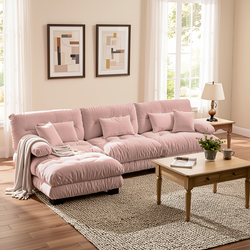 Monterey 134" Modular Chenille Cloud L-Shaped Sectional Sofa with Convertible Ottoman