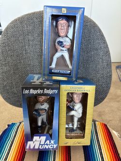 3 dodger bobbleheads. (Max muncy, oral hershiser, walker buhler)