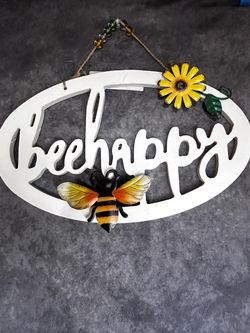 Bee Happy Decorative Hanging Wall Sign