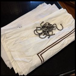 Restoration Hardware Shower Curtain Liner Rings Hooks White Brown Satin Stitch