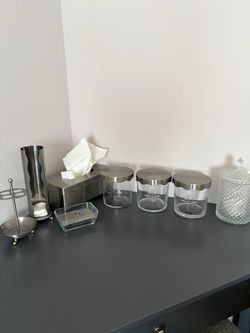 Bathroom or Kitchen Accessory Set Silver and Glass