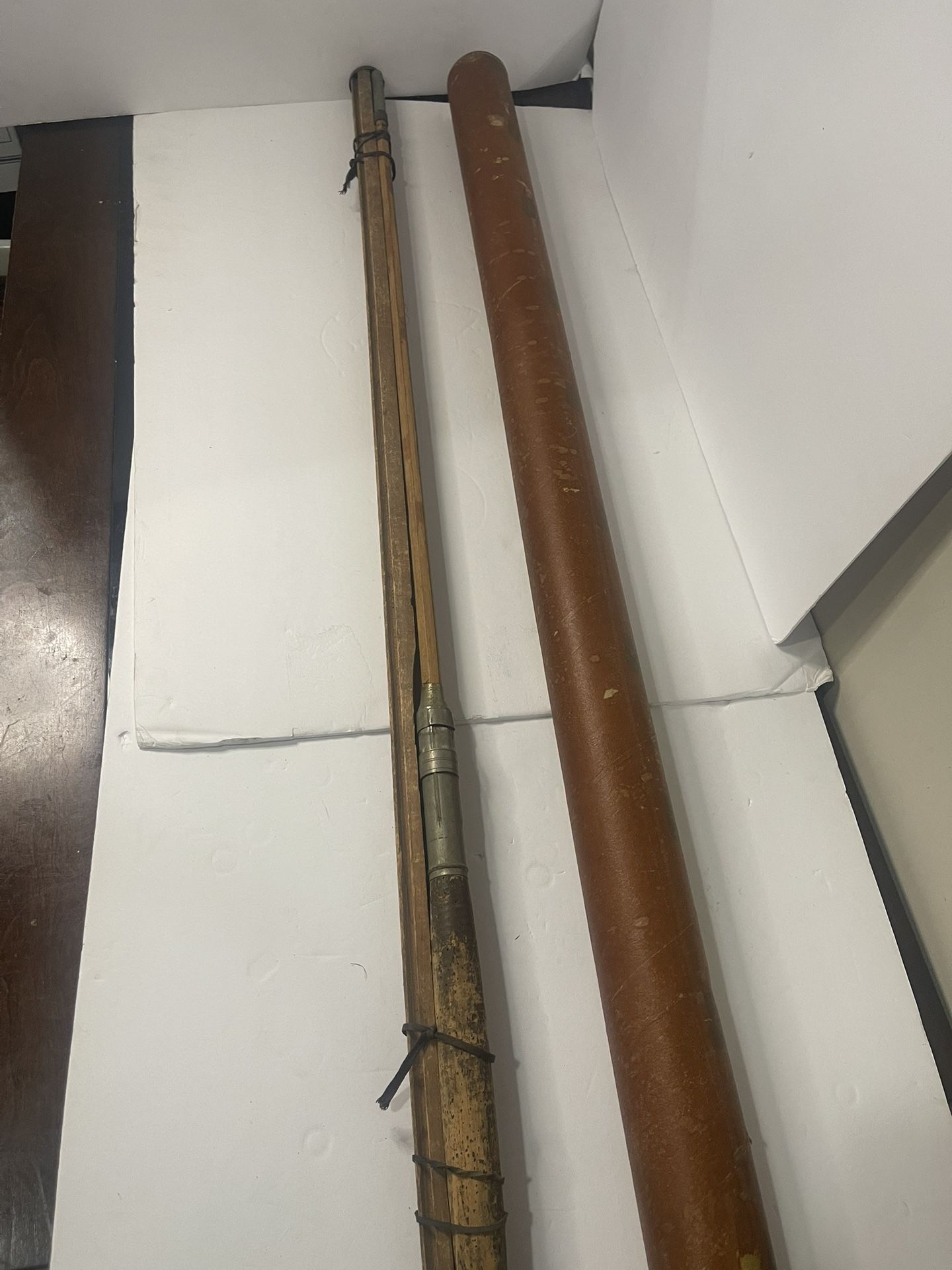 Rare antique 19th century Japanese split bamboo wood fishing rod pole 4 piece