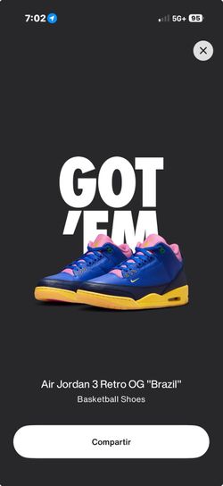 Jordan 3 Retro Brazil sizes  11.5 M and 12.5 M available