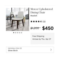 NEW Mercer upholstered Dining Chairs (set Of 2) 