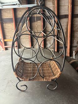 Wrought Iron and Wicker Wine Rack