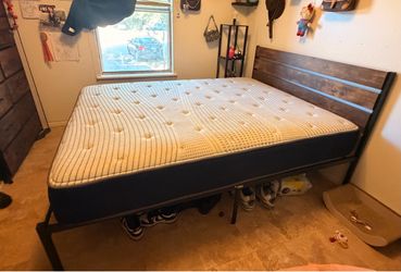 Bed Frame with Wood Headboard and Mattress
