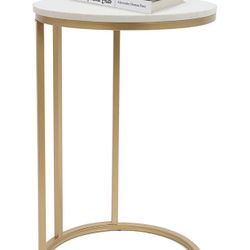 NEW! Round C Shaped End Snack Side Table Slide Under with Marble Top for Sofa Coffee 16" D x 24" H