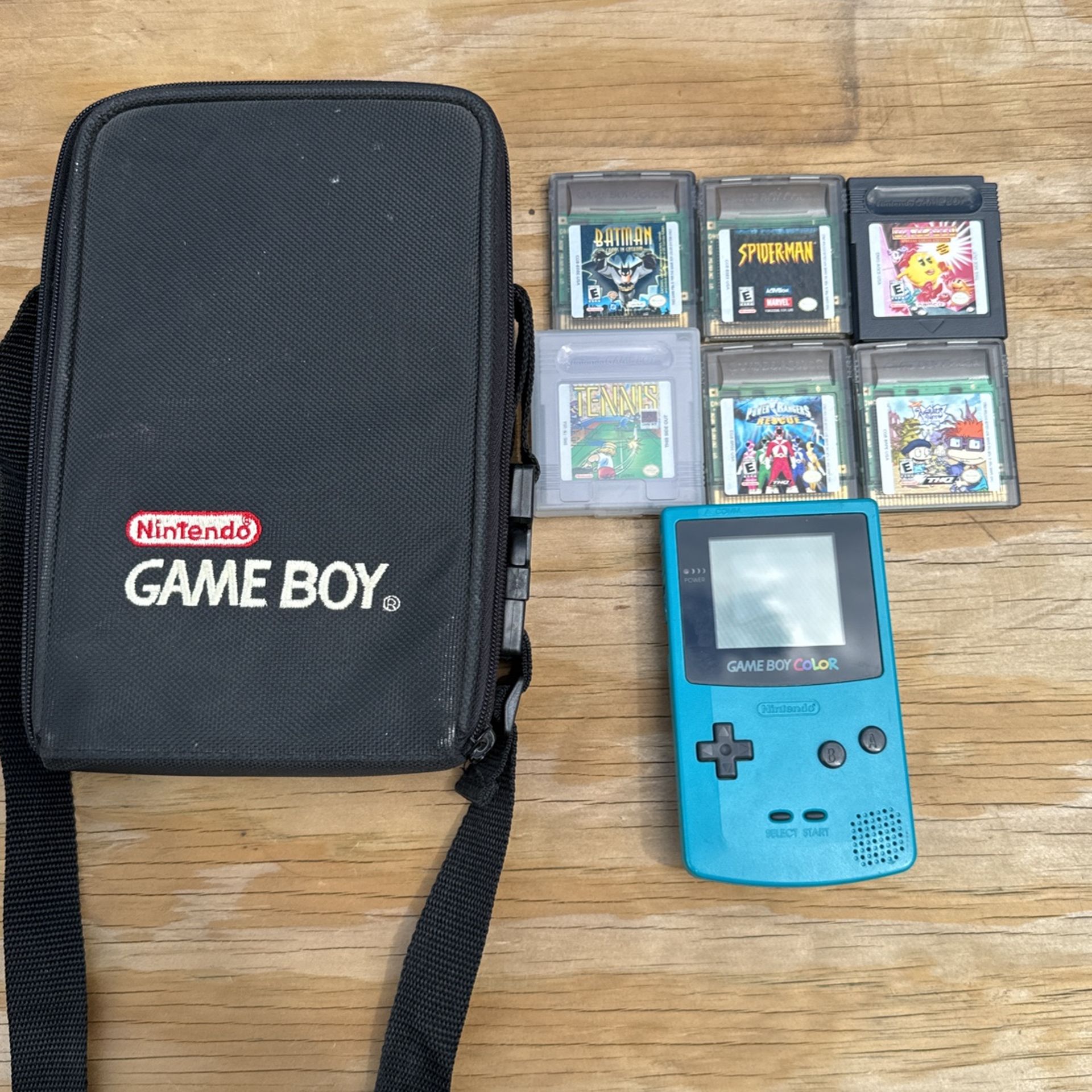 Game Boy Color(teal) With Carrying Case And Game Lot