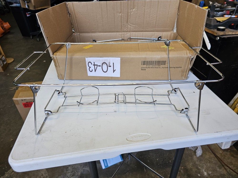 6 Pack Buffet Wire Rack Folding Chafing Stand Chrome Frame Serving Trays Food Warmer | Easy Foldable Collapsible