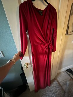 Lauren Ralph Lauren Red Long Sleeve Twist-Front Faux Wrap Maxi Gown