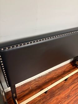 Black Faux Leather Headboard with Nailhead Trim