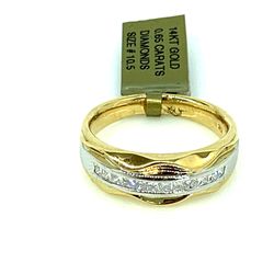14 karat solid gold with 0.65 carats real princess cut diamond men’s wedding ring band
