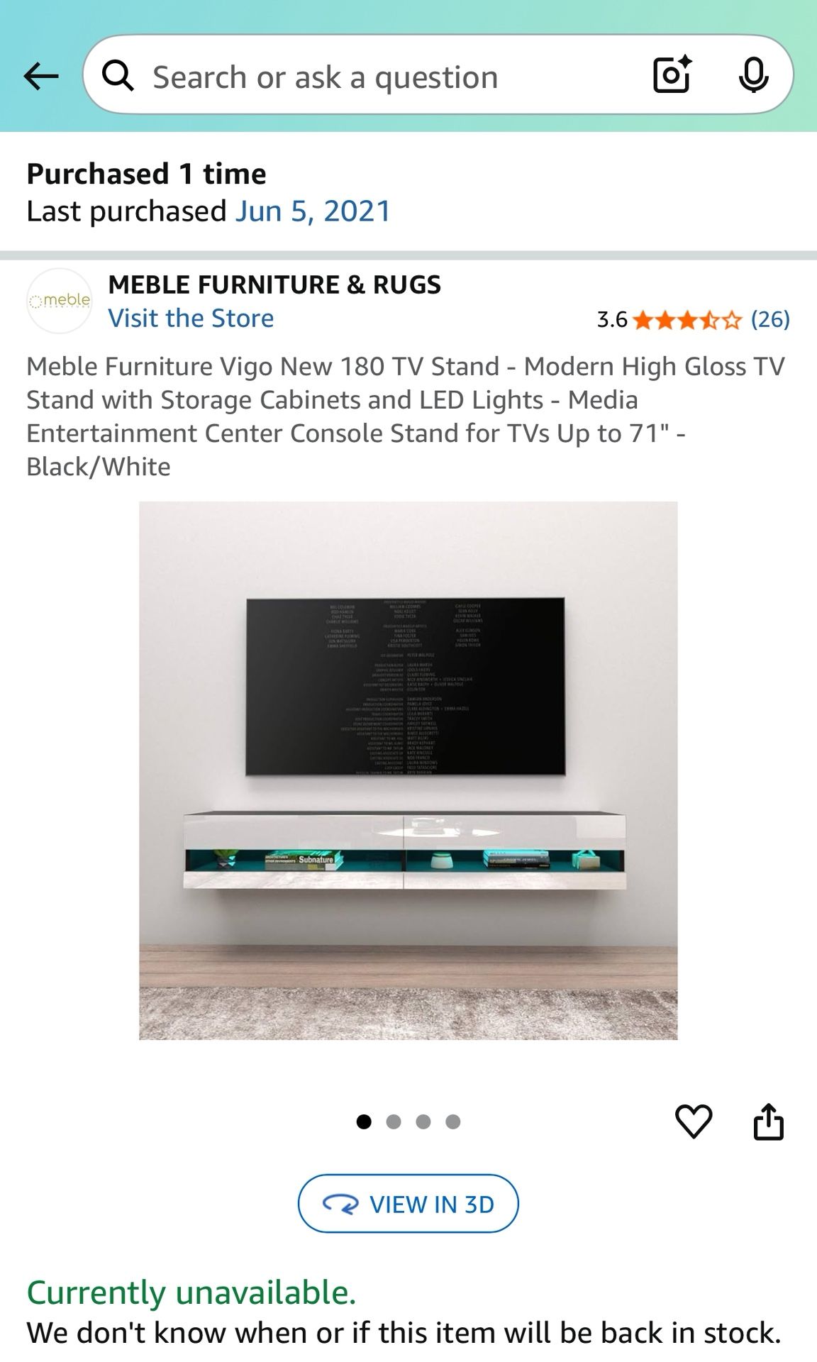 LED Wall Mounted 71" Floating TV Stand (Black/White)