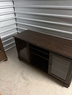 Dark Wood TV Stand with Glass Doors