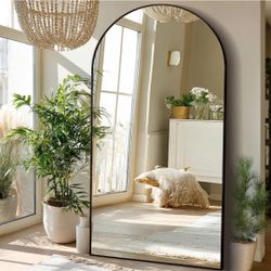 79" x 39" Black Arched Full-Length Mirror with Stand - Floor Mirror
