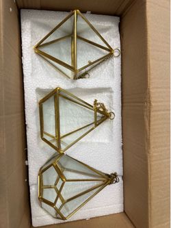 3 Geometric Glass Terrariums / Hanging Decor – Modern Gold
